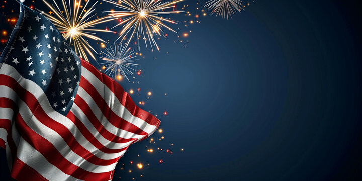 USA american flag with fireworks 4th of july independence day copy space illustration
