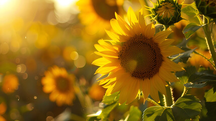 Close-up sunflower on a sunny day vertical phone, generative AI