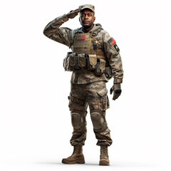 Fototapeta premium Capture the essence of dedication and honor as a uniformed soldier stands tall, saluting with unwavering respect. The American flag patch proudly displayed on their arm symbolizes their commitment to