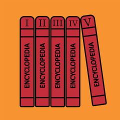 Encyclopedia Vectors, Arts, Icons and Illustrations. Five books of encyclopedia design vector with orange background.