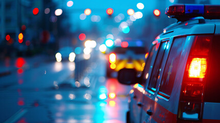 Emergency Ambulance Car Going to Receive Patient on City Road in Evening Time Blur Background