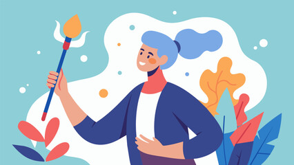 In the next sketch the person is holding a paintbrush and creating art representing the theutic power of creative expression in recovery.. Vector illustration