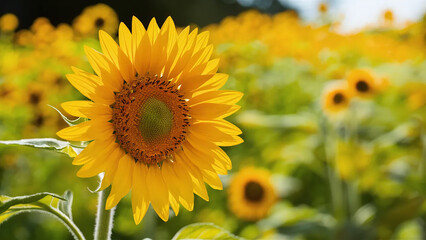 Fototapeta premium sunflower on bright green bokeh background