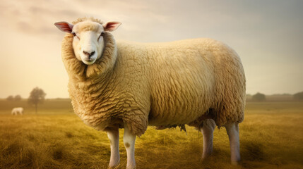 Fototapeta premium Adorable, highresolution illustration of contented sheep in a grazing pasture with fluffy wool perfect for countryside charm.