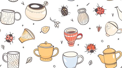 Seamless pattern of pastel-colored hand-drawn musical instruments like violins, drums, and flutes, showcasing a playful and artistic music theme