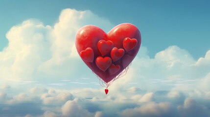 Fototapeta premium Romantic heartshaped balloon illustration against a dreamy sky backdrop, embodying love and happiness.