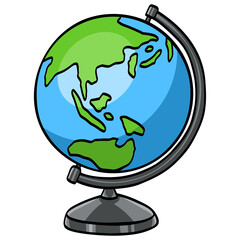 World Globe with Stand School Earth Map Doodle Illustration