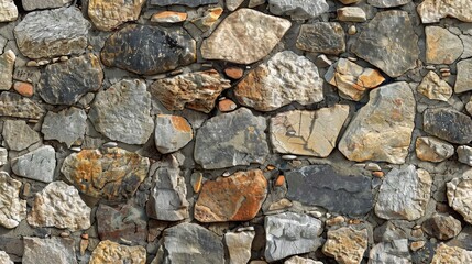 Seamless stone wall background with large stone elements and a textured mix of differently arranged stones