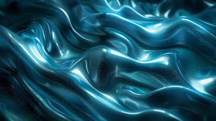 Obraz premium Turquoise 3d render of dark and turquoise silk displaying white iridescent holographic foil in style of turquoise abstract background