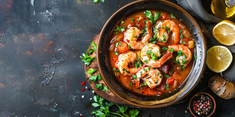 Moqueca fish and shrimp, a traditional dish of Brazilian cuisine. Stewed fish with shrimps, cooked...