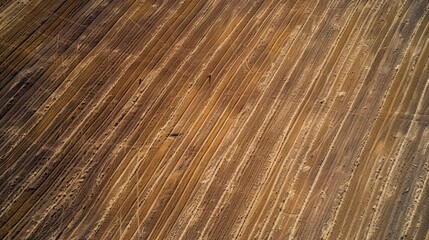 Aerial view of farmland with plowed fields ready for spring planting