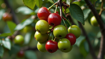 closeup-of-green-sweet-cherry-tree-branches-with-ripe-juicy-berries-in-garden-harvest-time