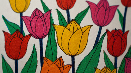 Fototapeta premium felt-pen-childlike-drawing-of-tulip-flower