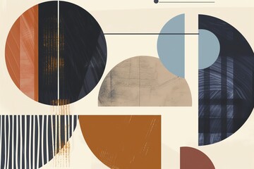 Modern geometric composition, flat design, rule of thirds, white background, muted colors, graphic