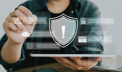Caution Alert warning, Security data and data Protection on web, Virus and identity theft...