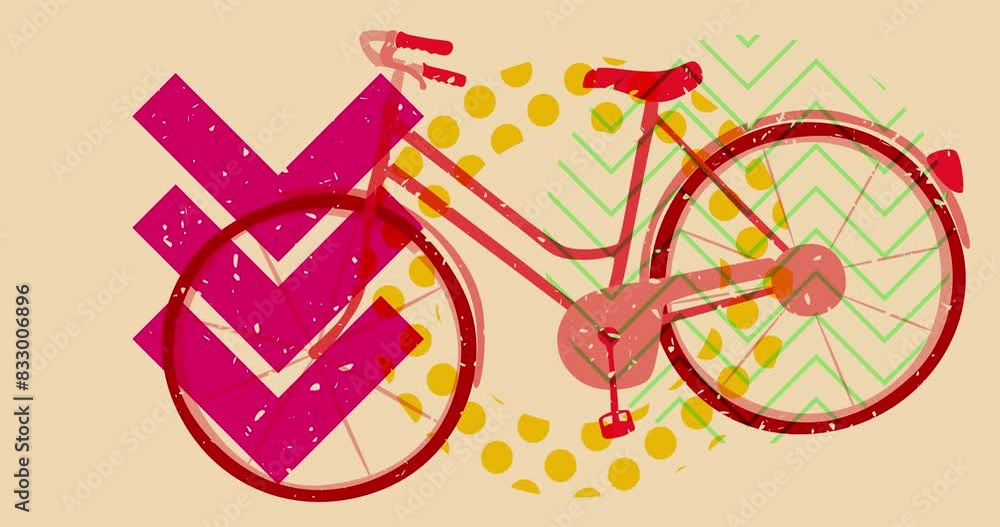 Poster risograph bicycle with geometric shapes animation. moving object in trendy riso graph design video.