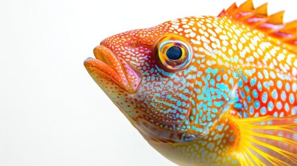 Close up image of tropical coral fish against a white background
