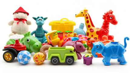 Fototapeta premium Children's toys on a white background, generative AI