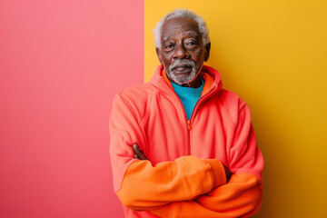 Obraz premium Podcast Power Thoughtful Reflections on Health and Exercise for Black Seniors. Stockphoto. photorealistic. daylight.