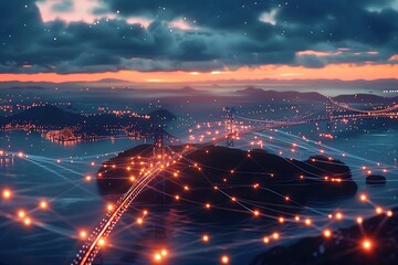 A network of glowing bridges connecting distant islands, representing data reaching remote locations
