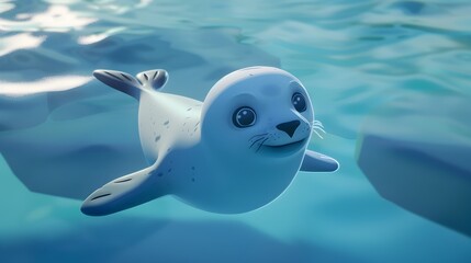 Adorable Grey Seal Swimming Playfully Underwater in Aqua Ocean
