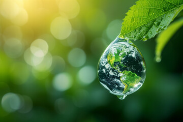 Conservation Concept Planet in a Water Droplet.


