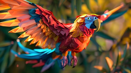Colorful Macaw Parrot with Vibrant Feathers Perched on Branch in Lush Tropical Environment