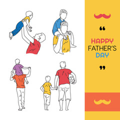 Happy Father's Day Dad and Son Playing Together Vector Illustration Set.eps