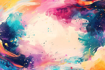 Hand-drawn and organic-shaped, abstract modern painting illustration design in colorful with free space for text.