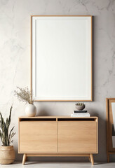 Mock up blank poster frame with cabinet interior