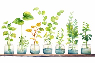 A watercolor of a plant growth experiment