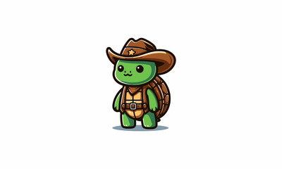 Fototapeta premium cartoon turtle wearing hat cowboy vector flat design