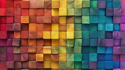 Modern Artistic Display of Rainbow Blocks
