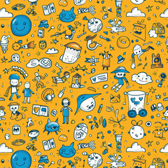 Cute Kids and Toys Pattern, Playful Children's Illustration