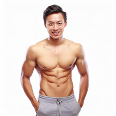 Fototapeta premium Asian man goes to the gym and shows off his six-pack