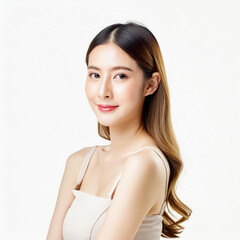 Asian woman with beautiful skin, long hair, beautiful face