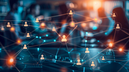 A group of people are holding hands in a circle, with a computer monitor in the background. Concept of unity and collaboration, as the people are working together towards a common goal