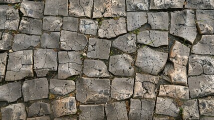 Obraz premium Cracked Cement Brick Pathway Texture for Background and Text Overlay