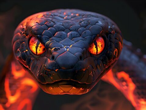 Intense Close-up of a Dangerous Green and Black Snake's Piercing Eyes in the Wild
