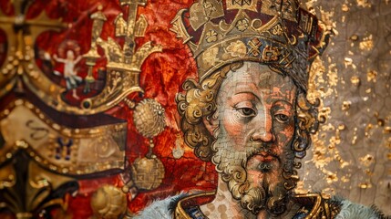 Obraz premium painting of an ancient medieval king worn by time in high resolution and high quality. concept paintings, painting, king, medieval