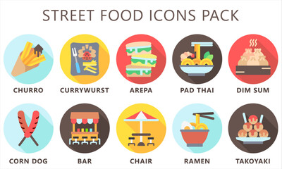 Street food rounded multi color icons pack. Best for UI or UX kit, digital banner, web and app development. vector EPS 10.