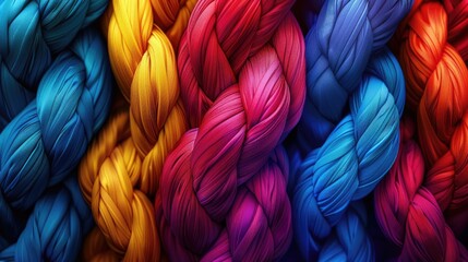 Vibrant Colorful Braided Rope Textures in Blue, Red, Yellow, and Orange Tones