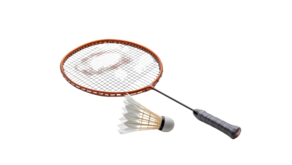 Badminton racket with shuttle isolated on a transparent background, PNG, Ai