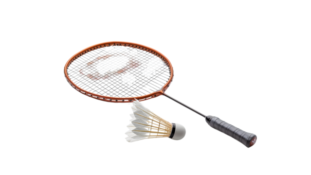 Badminton racket with shuttle isolated on a transparent background, PNG, Ai