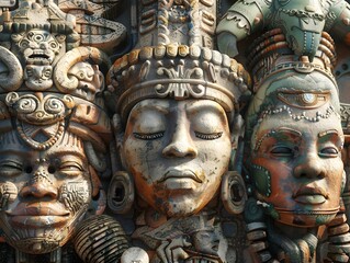 Fototapeta premium Ornate Mythological Sculptures Adorning the Facade of an Ancient Temple