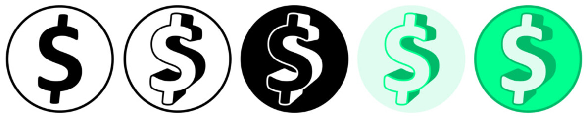 Set trendy Dollar Symbol icon. American currency pictogram vector illustration