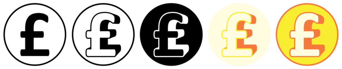 Set trendy Pound Sterling Symbol icon. UK currency pictogram vector illustration