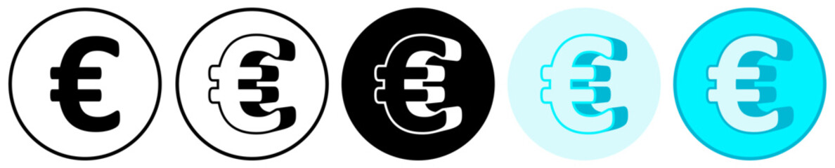 Set trendy Euro Symbol icon. European currency pictogram vector illustration