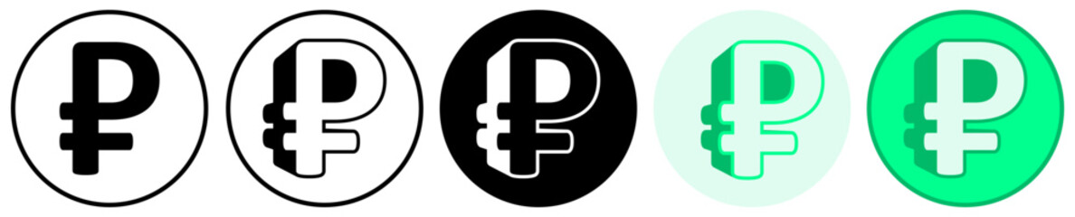 Obraz premium Set trendy Rouble Symbol icon. Russian currency pictogram vector illustration Russian