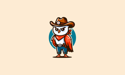 owl wearing hat cowboy vector mascot design